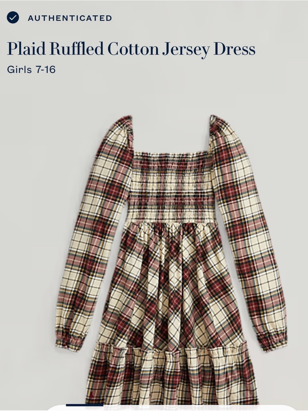 Polo by Ralph Lauren Cream Plaid Ruffled Cotton Jersey Dress